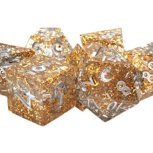 Sharp Edged - Precious Metals - Gold & Silver Foil - Old School 7 Piece DnD RPG Dice Set