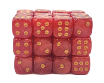 Pearl Drop - Red w/ Gold - 36ct 12mm D6 Dice Set Mini Size