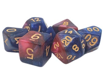 Galaxy - Purple & Red w/ Gold Old School 7 Piece Dnd Rpg Dice Set
