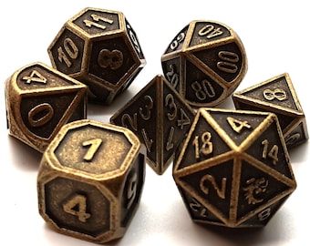 Dwarven Forged - Ancient Gold - Old School 7 Piece Dnd Rpg Metal Dice Set