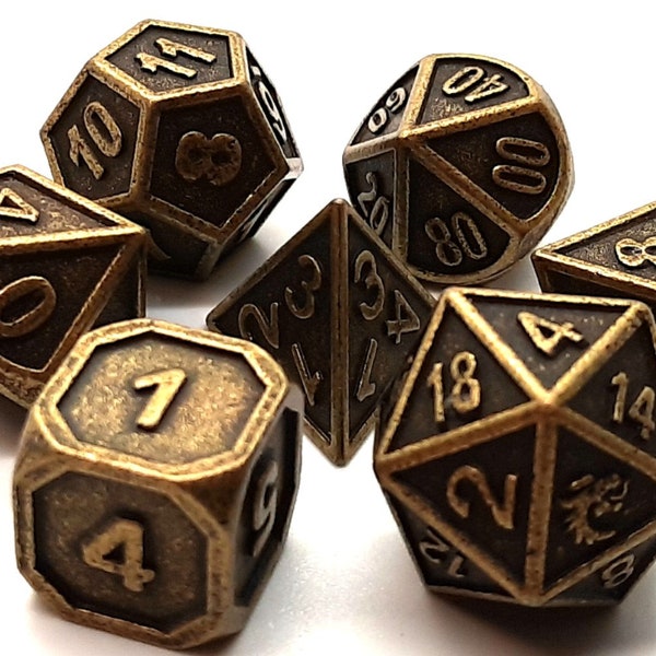 Dwarven Forged - Ancient Gold - Old School 7 Piece Dnd Rpg Metal Dice Set