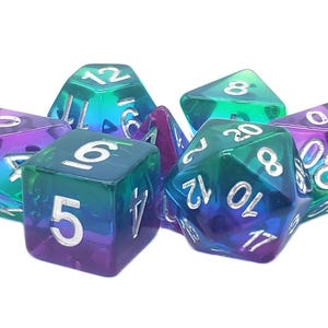 Gradients -  Translucent Blue Aurora - Old School 7 Piece Dnd Rpg Dice Set