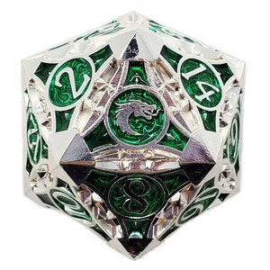 Gnome Forged - Silver w/ Green - Old School 23mm D20 Metal Die