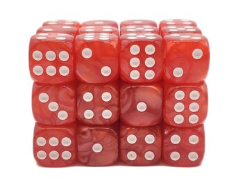 Pearl Drop - Red w/ White - 36ct 12mm D6 Dice Set Mini Size
