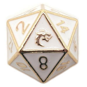Old School Dnd Rpg Metal D20: Elven Forged - White W/ Gold