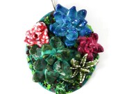 Large botanical statement pendant.Succulents jewelery.Handmade polymer clay miniature garden.Aloe Vera plant.Floral Clay jewelry.Great gift