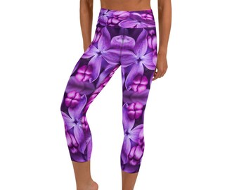 Lilac Flower Capri Leggings