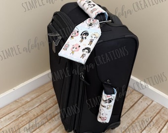 Anime Designs / Spy X Family Fabric / Japanese Anime / Custom Luggage Handle Wraps with Matching Luggage Tag / 3 Piece Set (2 Wraps & 1 Tag)
