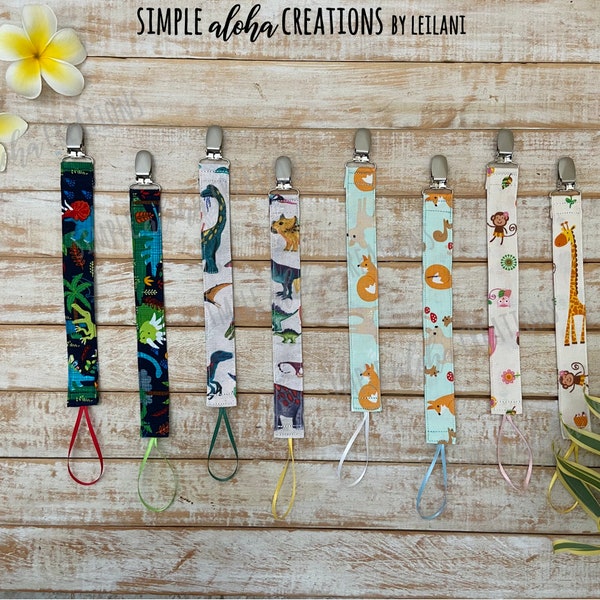 Animal Designs / Personalized Pacifier Clip / Animal Fabric Binky Holder / Customized Name Clip / Baby Shower Gift