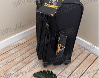 Football Designs / NFL Fabric / AFC Football Teams / Custom Luggage Handle Wraps with Matching Luggage Tag / 3 Piece Set (2 Wraps & 1 Tag)