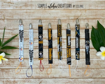 Football Designs / NFL Fabric / Personalized Pacifier Clip / Football Fabric Soother Holder / Customized Name Clip / Adorable Baby Gift