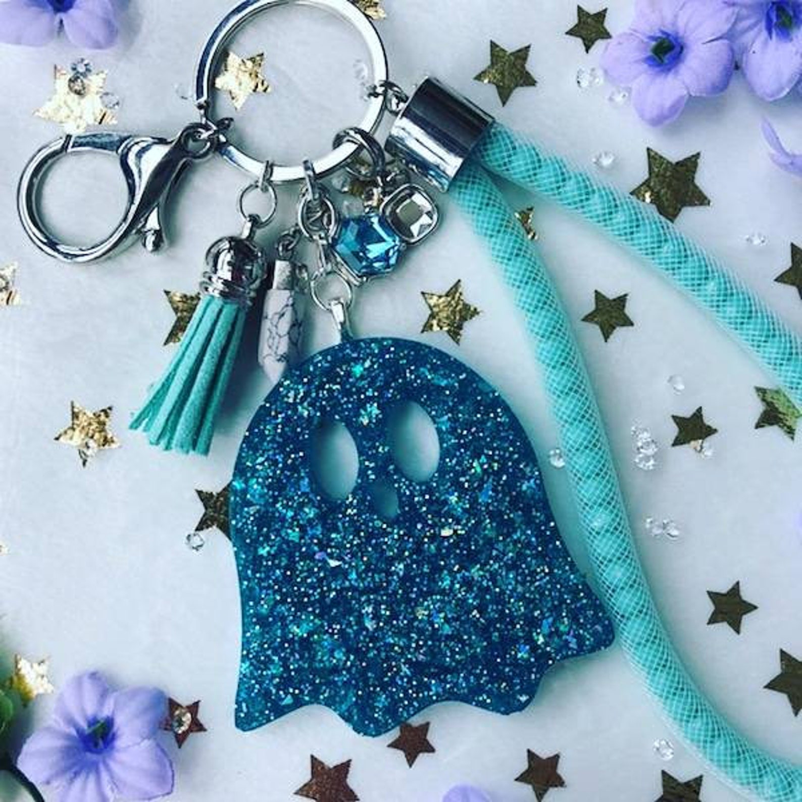 Sparkly Ghost Keychain Etsy