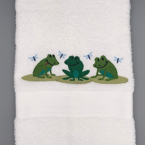 Frogs and Dragonflies Embroidered Towel