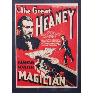 Poster originale del mago del 1920 - Il grande Heaney - Famoso maestro mago - Magic Show Window Card