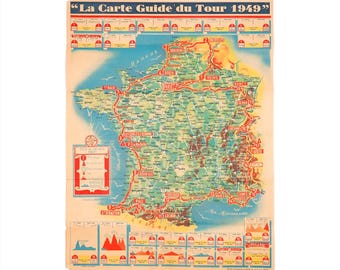 Original 1949 Tour de France Route Guide, La Carte Guide du Tour 1949, Fausto Coppi Cycling Ephemera