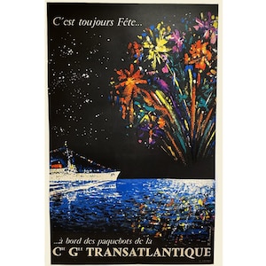 Original Vintage Travel Poster - René Bouvard - Compagnie générale Transatlantique - 1950s - Linen Backed