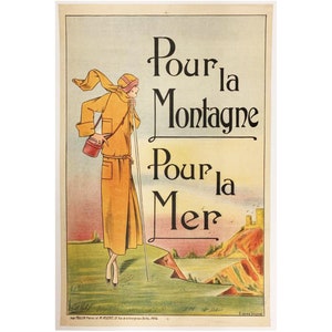 Póster de moda Art Déco francés original vintage de los años 20: Pour la Montagne. Pour la Mer - por Henrypierre