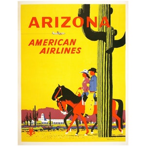 Original Vintage American Airlines Arizona Travel Poster by Fred Ludekens 1955