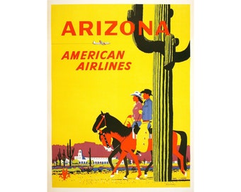 Original Vintage American Airlines Arizona Travel Poster by Fred Ludekens 1955