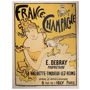 Original Vintage 1890s Pierre Bonnard Designed French Champagne Poster  1950s Lithograph Print French Poster Paris Bubbly Alcohol Food Wine