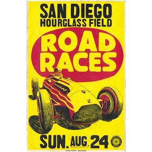 Póster original de la década de 1950 de San Diego Auto Road Races