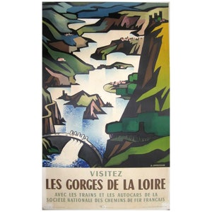 Original Vintage French Travel Poster by Jacquelin - Featuring the les Gorges de la Loire France - Linen Backed