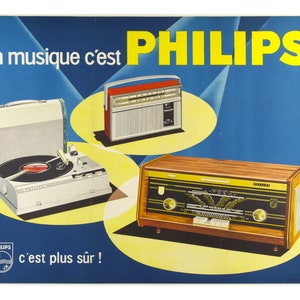 Original Vintage 60s French Philips Radio Poster por Éric Castel - Hermoso póster publicitario, sala de estar