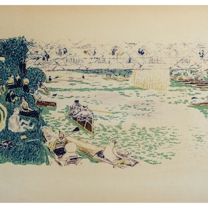 Original Vintage 1890s Pierre Bonnard Le Canotage Lithograph - l’Affiche Le Canotage Poster 1950s Lithograph - Boating Beach Print