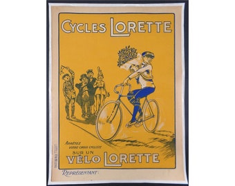 Original Vintage 30s Cycles Lorette Poster