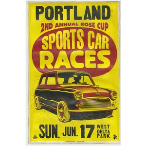 Póster original de Portland Auto Road Races de la década de 1950