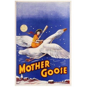 Cartel publicitario de teatro vintage original de la década de 1930 - con Mother Goose - Serigrafía