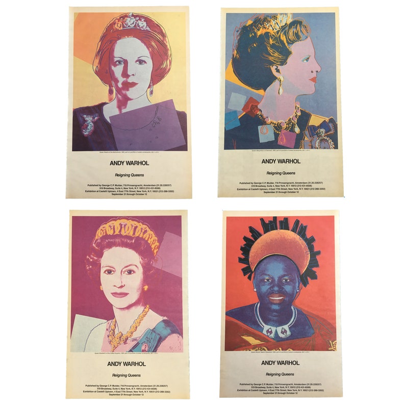 Original 1985 Andy Warhol Gallery Opening Advertisements Reigning Queens Exhibition Complete Set of All-Four Vintage Posters image 2