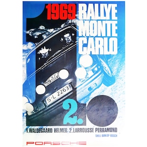 オリジナル ヴィンテージ 60 年代ポルシェ ポスター - ラリー モンテカルロ - 1969