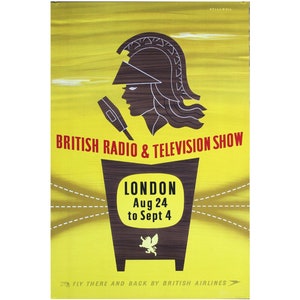Original Vintage 1950s British Airline Travel Poster Radio TV