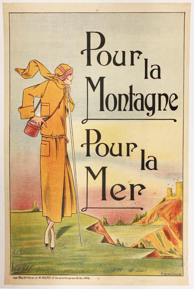 1920s Art Deco Fashion Poster: French Travel Lithograph by