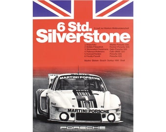 Original Vintage Porsche Silverstone Poster - Martini Porsche 935 Race Car - 1977 Silverstone 6 Hours Race World Championships