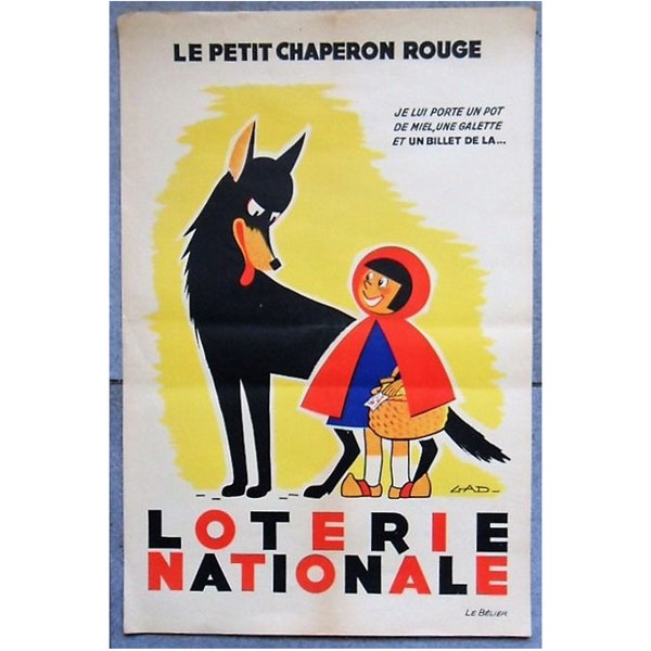 Original Vintage 1950s French Little Red Riding Hood Poster - National Lottery – Le Petit Chaperon Rouge -  Loterie Nationale