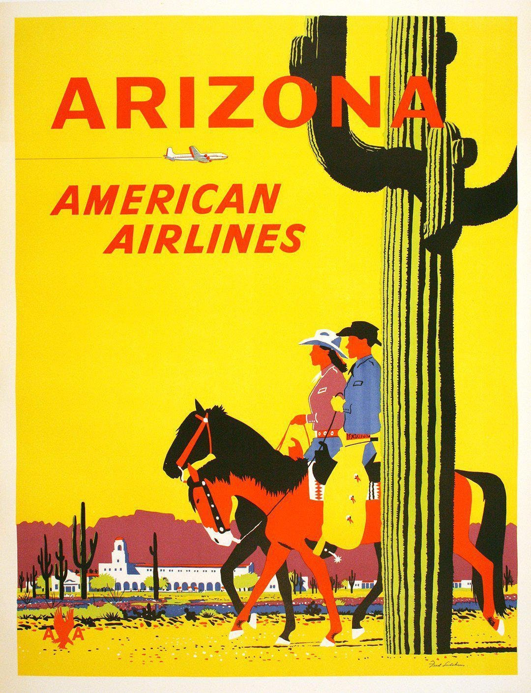 Vintage 1950s American Airlines Arizona Poster – Fred Ludekens