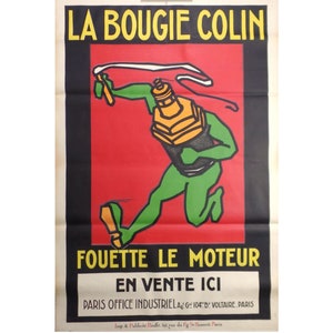 Cartel original de Bougie Colin vintage de la década de 1920, francés, regalo para él, cartel de coche, cueva del hombre, clásico art déco, cartel antiguo, cartel francés, coche