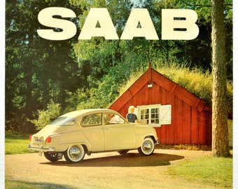 Original Vintage advertising poster Swedish car manufacturer SAAB - image of Saab GT750