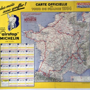 Oryginalna oficjalna mapa Tour de France Cycling 1954 plakat sportowy