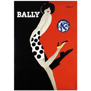 Original Vintage 80&#39;s French Fashion Poster by Bernard Villemot - Featuring Belle Affiche La BALLY KICK 1989