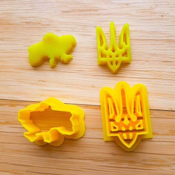 Ukraine polymer clay earring making cutter, Ukraine shape set polymer clay cutters, Ukraine country outline Ukrainian coat of arms stamps