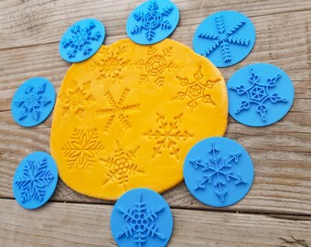 Snowflake stamp for clay, Pottery snowflakes round stamp tools, Fondant snowflakes embosser stamp, Christmas clay stamp impressions