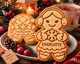Personalized Snowflake Cookie Cutter Stamp, Custom Kids Name Winter Christmas Cookie