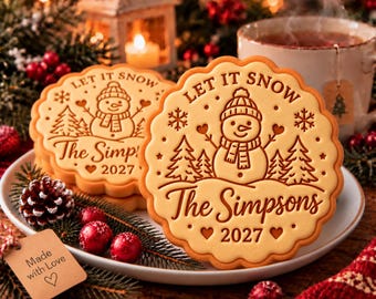 Personalized Snowman Cookie Cutter Stamp, Family Name Christmas Cookie, Let It Snow 2027