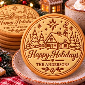 Personalized Christmas Host Cookie Cutter Stamp, Custom Family Name Holiday Cookie
