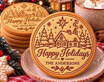 Personalized Christmas Host Cookie Cutter Stamp, Custom Family Name Holiday Cookie
