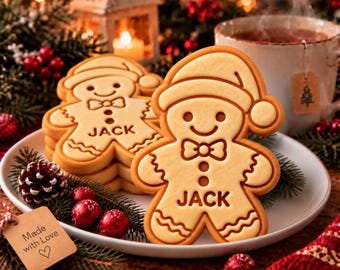 Personalized Gingerbread Boy Cookie Cutter Stamp, Custom Name Christmas Cookie for Kids