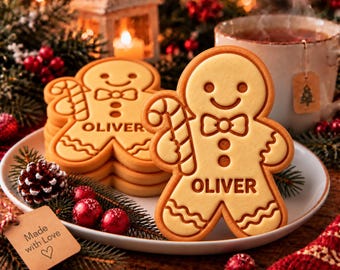 Personalized Gingerbread Cookie Cutter Stamp, Custom Kids Name, Christmas Stocking Cookie